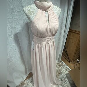 Azazie Camela Women's Blush Pink Halter Pleated Maxi Dress Custom Size